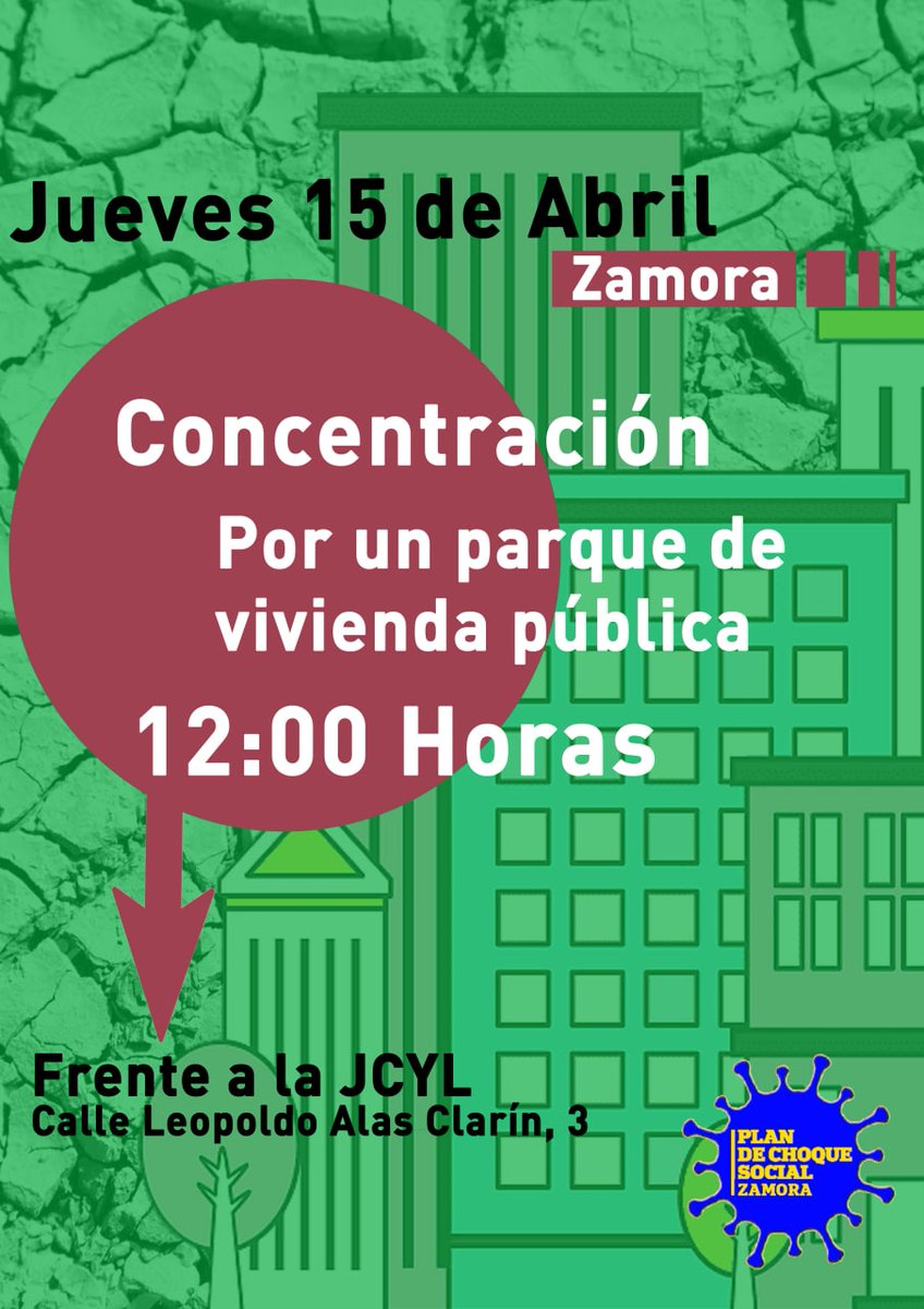 El jueves 15 regresamos a la calle para exigir a la <a href="/jcyl/">Junta de Castilla y León</a> que amplíe el parque público de vivienda para alquiler social.

📆 15 de abril
⌚12:00 horas
📌 calle Leopoldo Alas Clarín