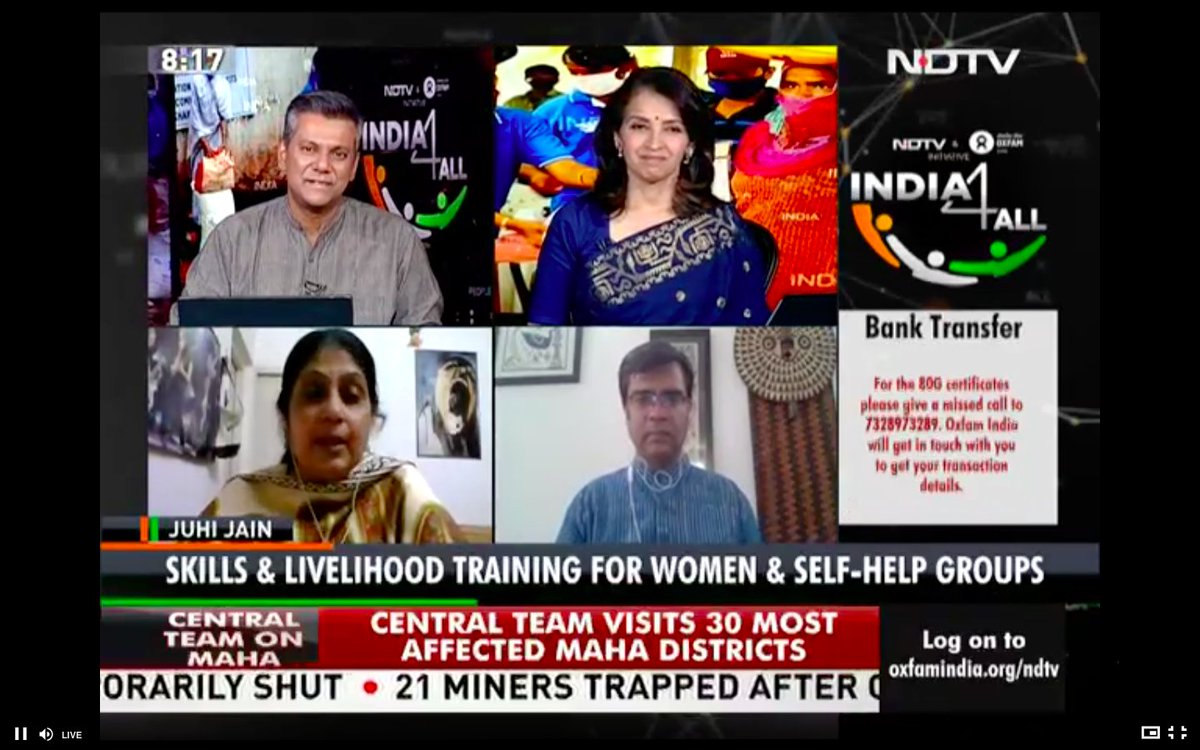"We worked together with the hidden communities such as transgenders, sex workers, cobblers, domestic workers etc to provide food, napkins, &amp; safety kit. We also worked on the long term livelihood programme," — Juhi Jain of <a href="/CFARngo/">CFAR</a> speaks at the <a href="/ndtv/">NDTV</a> telethon.
