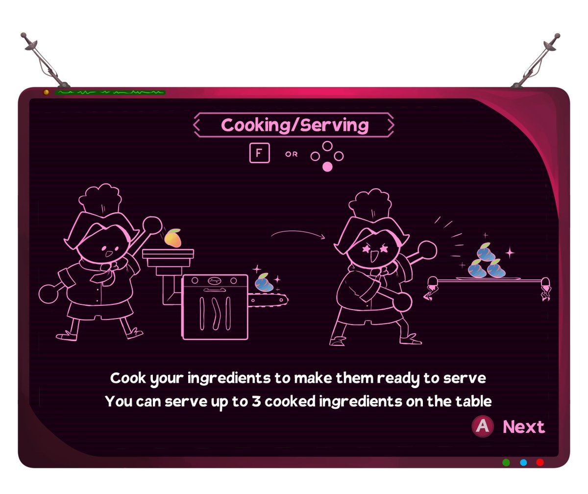 LeafEater_'s tweet photo. Our loading screen includes some helpful tips for you to check out - find out how to cook ingredients, serve the food you've cooked, use your abilities, and more🏃‍♂️💨 #gamedev https://t.co/H8Zqla39e1