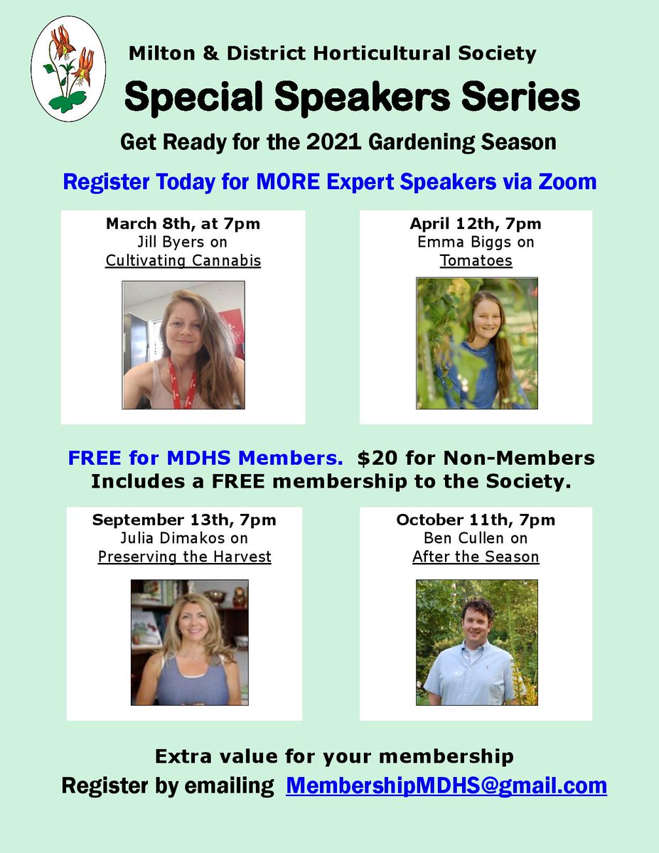 Join us tomorrow,  April 12th @ 7pm for our Special Speaker Series with Emma Biggs.Topic - Tomatoes. Everything you need to know from seed to harvest.

#miltonhortsociety #milton #Halton #HaltonGardeners #Growyourown #gardeningtips