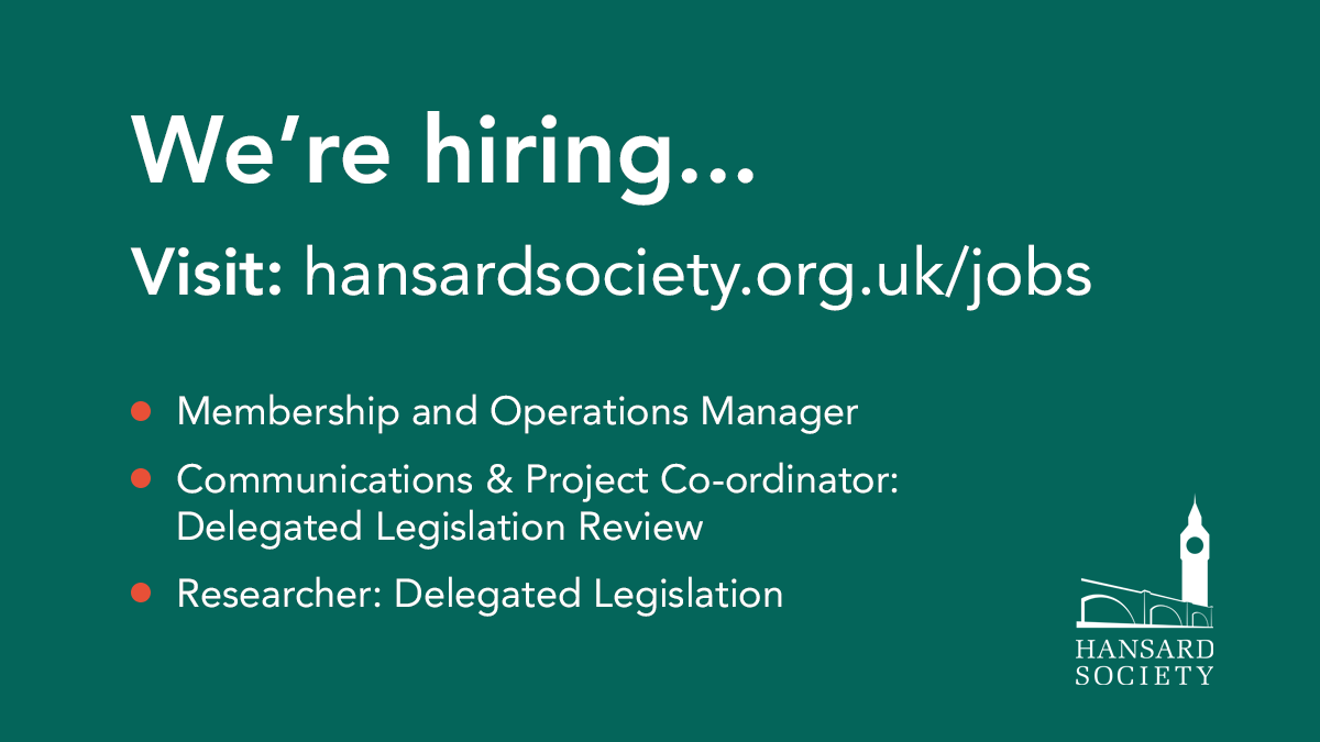 HansardSociety's tweet photo. Concerned about the way govt has legislated for #Brexit &amp; #Covid19? We are recruiting 2 posts to support our new Review of #DelegatedLegislation. We think it's one of the great constitutional &amp; legal challenges of our time. If you agree, apply to join us and help fix it! #jobs https://t.co/p5kYb4T5Qo