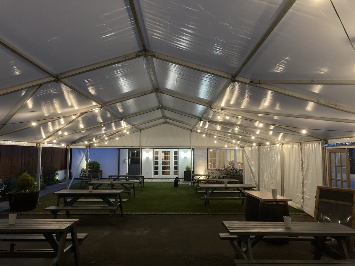 We’re open again from tomorrow (12 April). Outside dining in our heated marquee only until 17 May. Get in touch to book your table