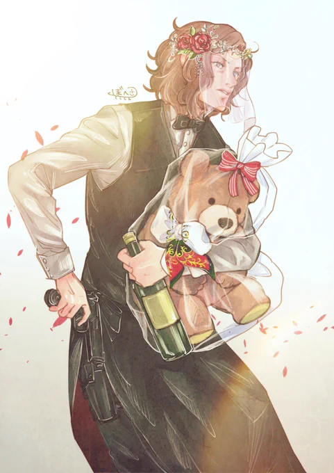 #裸の推しにフォロワーさんから言われたものを足してく

どんな状況なのか謎ww
潜入捜査で結婚式の二次会の給仕やってたら花嫁のベールを被らされてビンゴの賞品持ちつつ敵の襲撃に応戦する…みたいな(?)
あとボクサーパンツは一枚の絵で描けなかったので2枚目に。
リプありがとうございました〜! https://t.co/MjwL06sV3h 