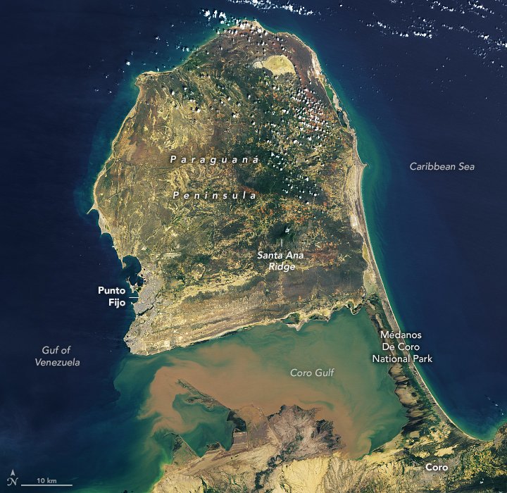 The Paraguaná Peninsula in #Venezuela is rich with sandy beaches and interesting topography. earthobservatory.nasa.gov/images/148162/…