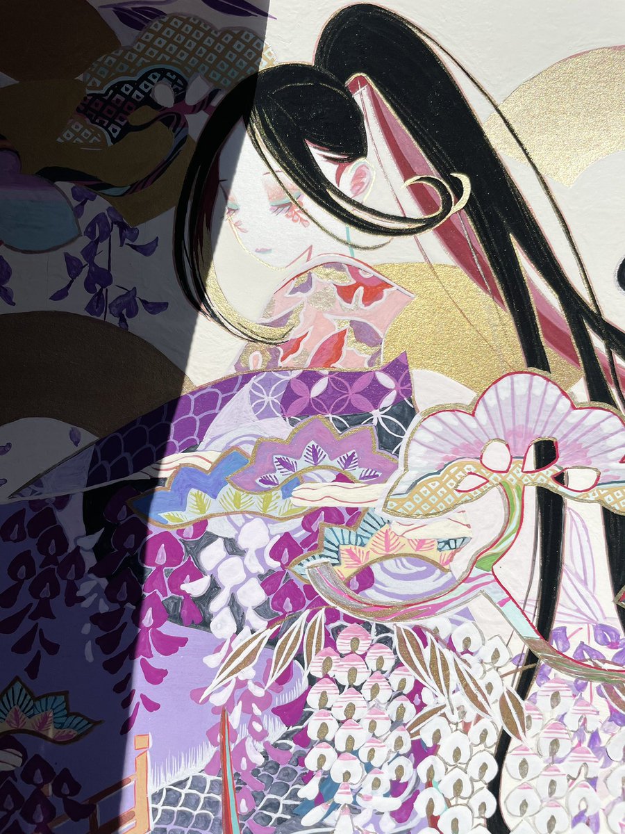 wisteria japanese clothes 1girl solo long hair black hair kimono  illustration images