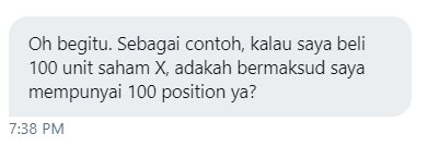 Position bukan jumlah unit yang dibeli. Tapi berapa kali kau "execute order"