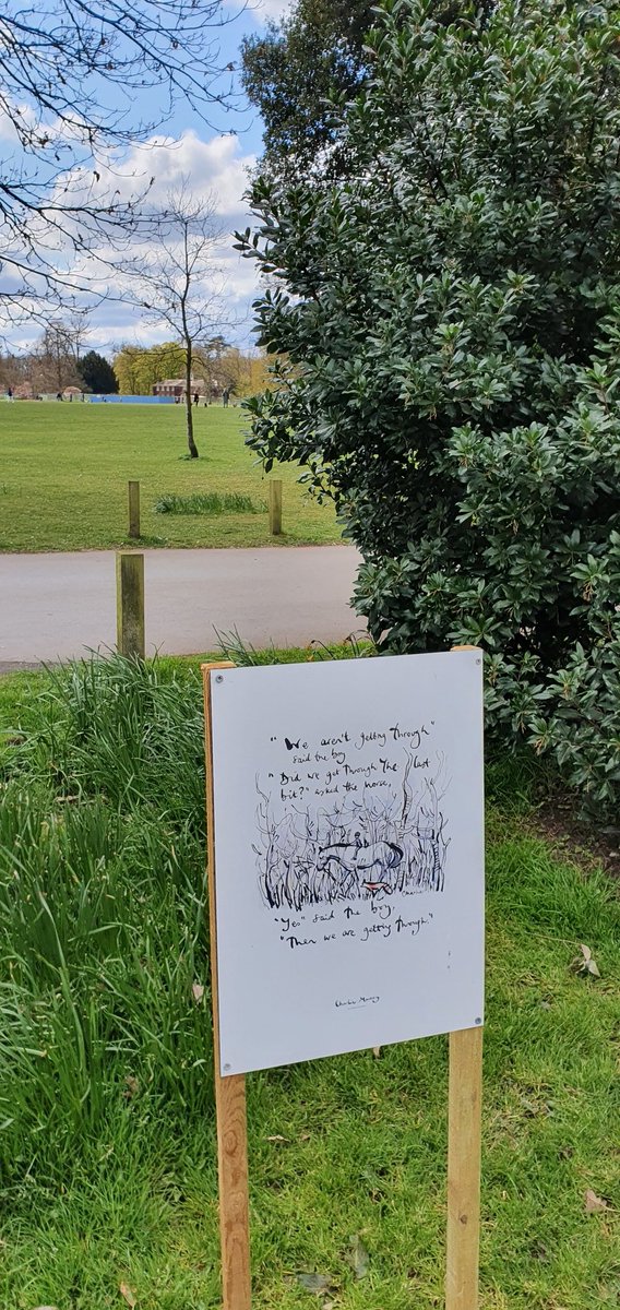 issywalker's tweet photo. Local park has put up @charliemackesy  pieces and they're so heartwarming and comforting. https://t.co/ZkiuG3bBtk