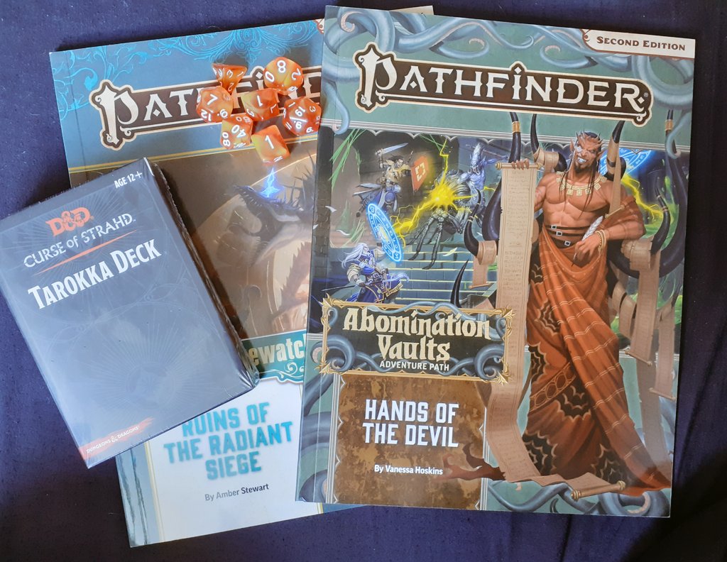 GIVEAWAY! To celebrate 22k followers!

One lucky winner will get:
1x Pathfinder 'Hands of the Devil' module
1x Pathfinder 'Ruins of the Radiant Siege' module
1x new Strahd Tarokka Deck
1x set of dice
2x scented candles from Gametee

RT &amp; Like to enter!
Ends May 5th 2021 @ 6pm BST