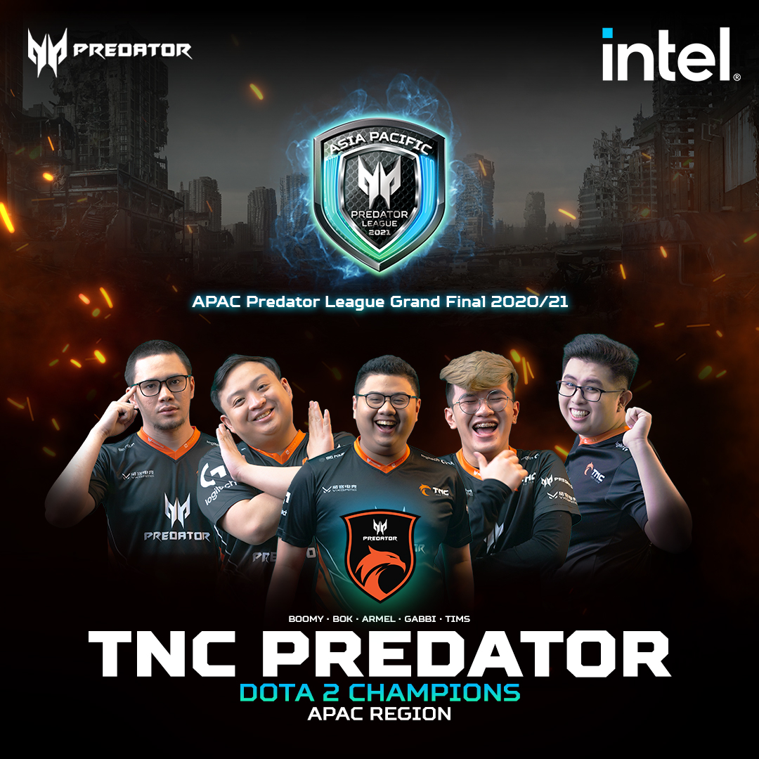 predatorph's tweet photo. The Phoenix has risen once again! @TNCPredator clawed their way back up from the Lower Bracket to get their revenge on OB.Neon with a 2-0 victory, crowning them as your PL 2020/21 DotA 2 APAC Grand Final Champions!

#SummonYourStrength
#PredatorLeague2021 https://t.co/44q7VlSwdC