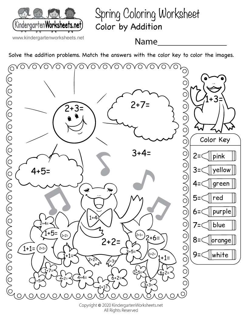 Kindergarten WSheets auf Twitter: „Kids can solve single-digit addition  problems and use the answers to color a cute spring scene in this free  printable worksheet. https://t.co/a49hJAZVQr #Kindergarten  https://t.co/eMtgKLY0u9“ / Twitter