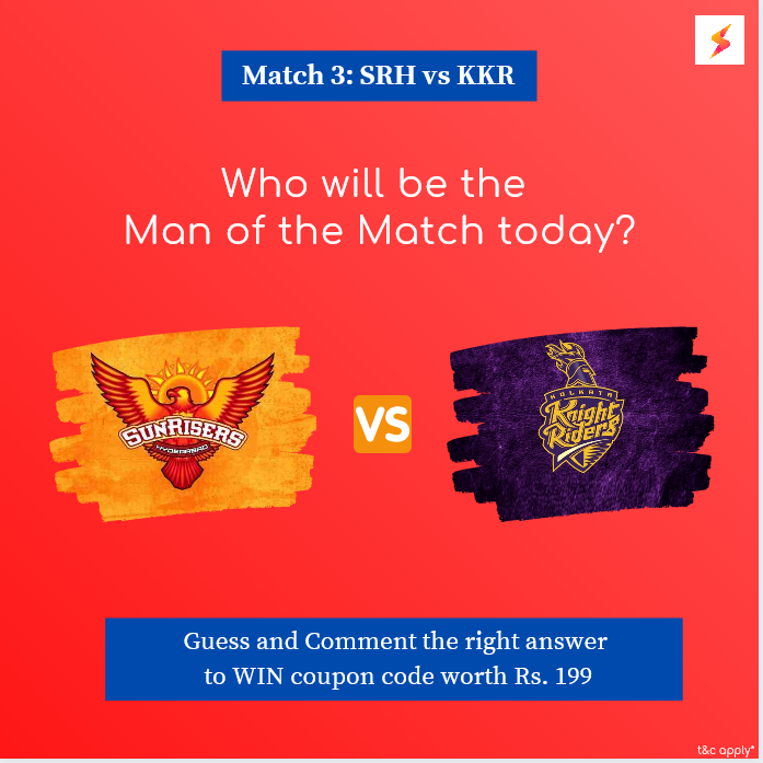 SpotKwik's tweet photo. Predict and WIN coupon code worth Rs. 199

Enter for free with these simple steps:
1. Follow @SpotKwik 
2. Guess &amp; comment on the Man of the match player
3. Bonus Points: Retweet this post 

The winner will be announced by tomorrow. 

#ipl #ipl2021 #kkr #srh #kkrvssrh #SRHvsKKR https://t.co/JwLy8uQQFu