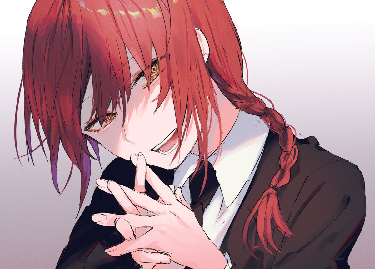 makima (chainsaw man) 1girl solo braid necktie red hair ringed eyes black necktie  illustration images