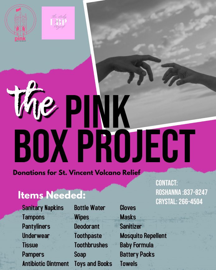 Barbados crew!  The Pink Box Project is collecting donations for SVG relief. See the flyer for the list of necessities and contact Roshana or Crystal at their telephone numbers for more information. SVG thanks you in advance.  #LaSoufriereEruption  #CaribbeanStrong