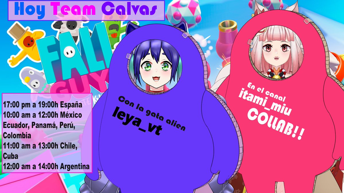itamizel's tweet photo. Hay un cambio bellísimo en los horarios de hoy >\\\< hay collab con @LeyaKawaii Venid a vernos #vtubercollab #VTuberES #Vstreamer #vtuber #FallGuysSeason4 #FallGuys #fallguyscollab https://t.co/Uzoyh3Bc4U
