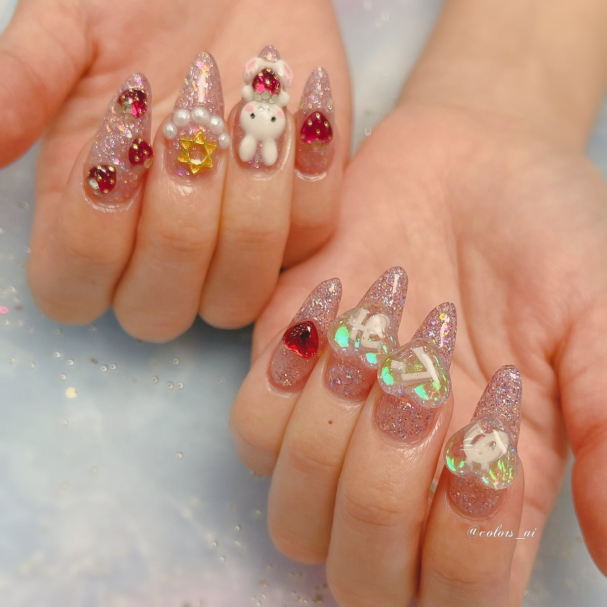 Color Sすずきあい A Twitter お客様オーダー 呪術廻戦伏黒恵 痛ネイル お友達とお揃いデザインでキラキラピンクにお名前パーツ 痛ネイル