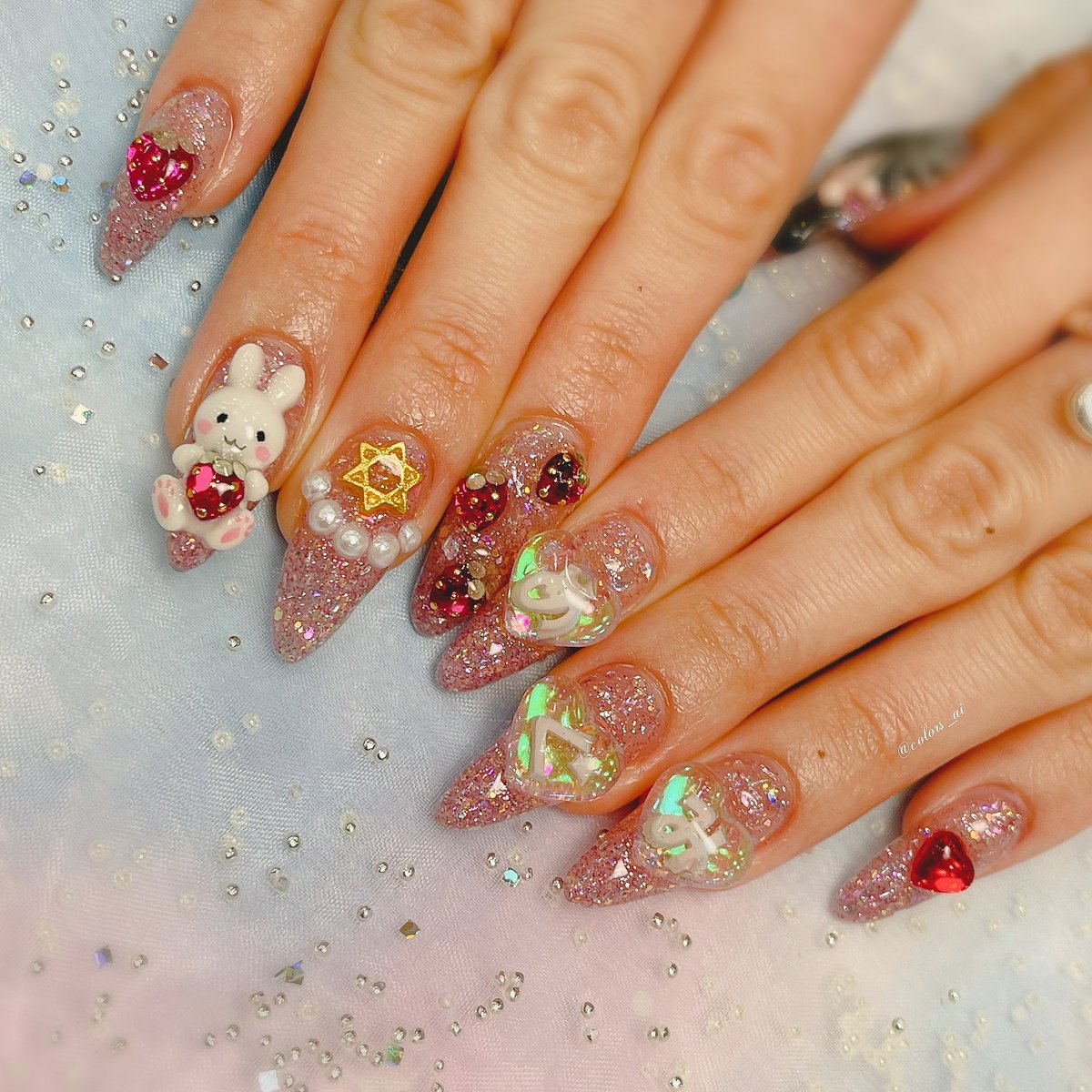 Color Sすずきあい A Twitter お客様オーダー 呪術廻戦伏黒恵 痛ネイル お友達とお揃いデザインでキラキラピンクにお名前パーツ 痛ネイル