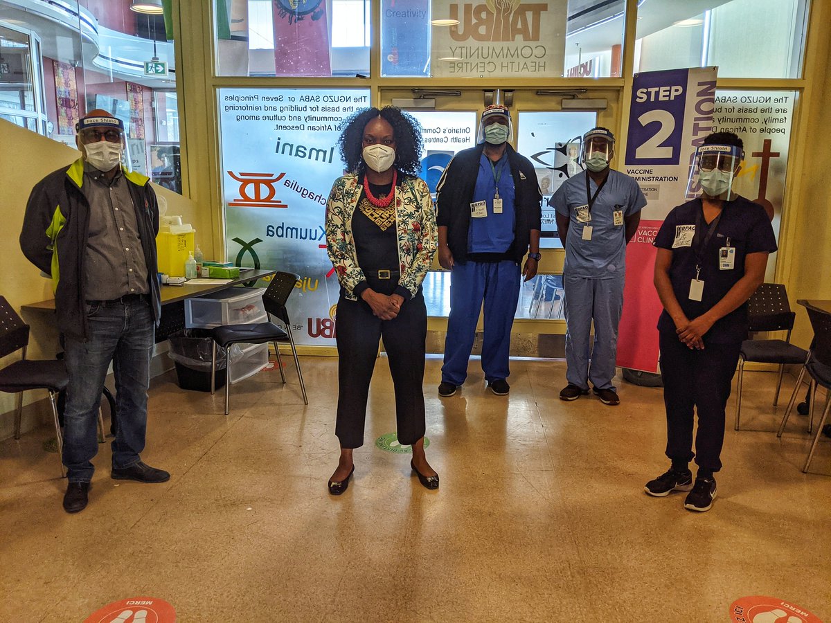 It was great to stop by <a href="/TAIBU_CHC/">TAIBU Community Health Centre</a> as they opened their vaccines clinic. Thanks to the Black Physicians of Ontario, who have joined <a href="/SHNcares/">Scarborough Health Network (SHN)</a> to provide vaccines for Black, Indigenous and Francophone communities. Great to see @OnyeActiveMD president of <a href="/thebpao/">Black Physicians' Association of Ontario</a>  #onpoli #ScarbTO