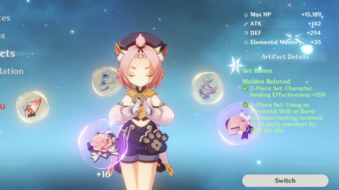 this is my build! i know i gave her 4* artifacts but her shield works well so im focusing on other characters