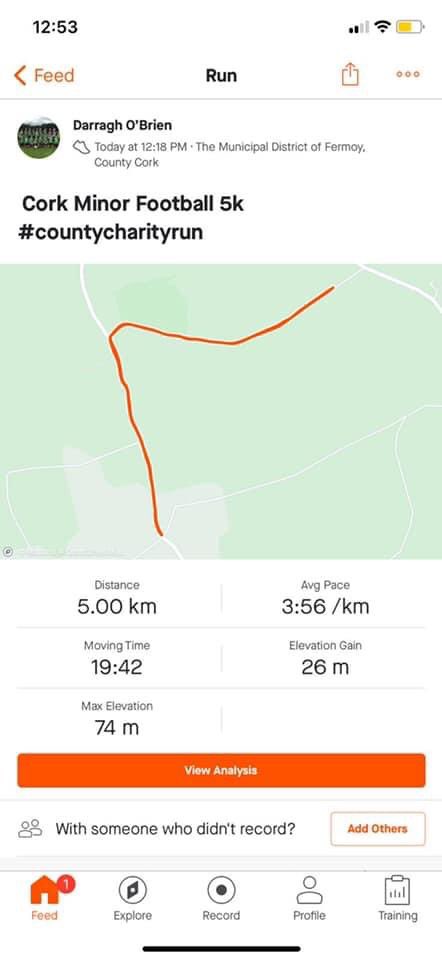 Well done Darragh!!! Still plenty of time for anyone to donate or to go out and do the 5km yourself!! Exceptionally proud of Darragh and his Cork Minor Team mates!! <a href="/OfficialCorkGAA/">Cork GAA</a> <a href="/AvondhuGAA/">Avondhu GAA</a> <a href="/GlanworthC/">Glanworth Community Council</a> <a href="/GCDGroup/">GCDG</a> 

idonate.ie/fundraiser/114…