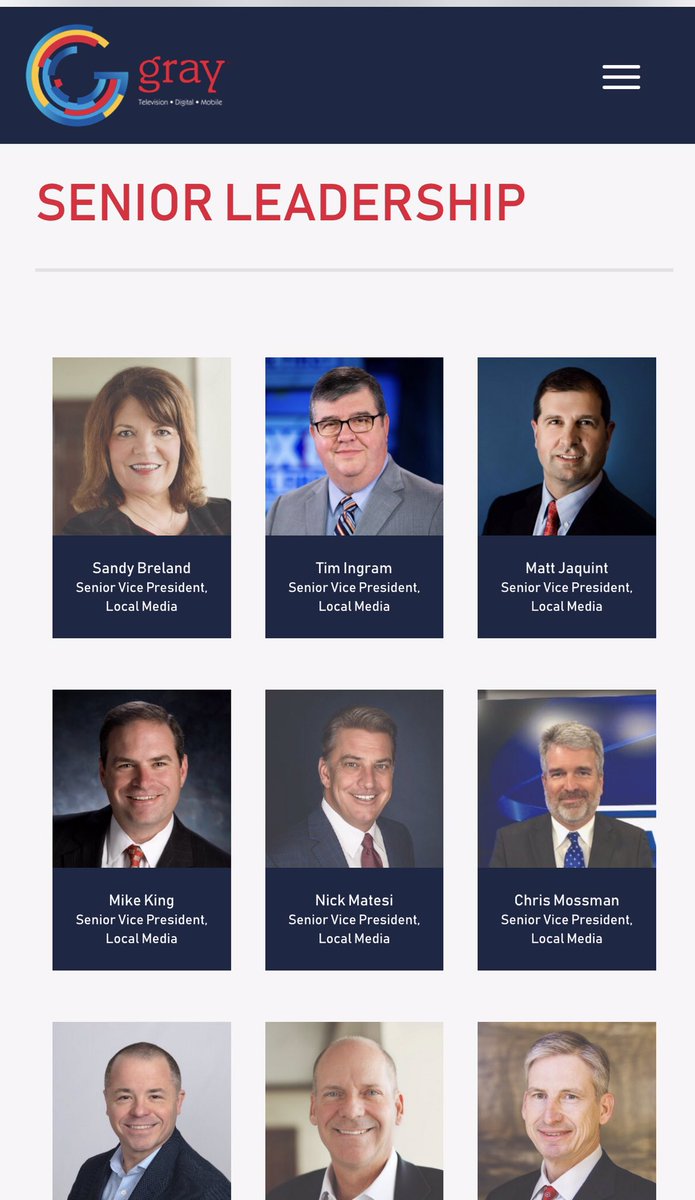 Yikes: Gray Television’s board snd senior leadership missed a memo:  https://gray.tv/about 