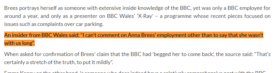 TheCraneReport's tweet photo. "Brees portrays herself as someone w/extensive inside knowledge of #BBC, yet was only an employee for around a year ... as a presenter on #BBCWalesโ #XRay, a prog whose recent pieces focused on issues such as complaints over car parking."
#BreesMedia
https://t.co/RWHI7eNQql https://t.co/ysAwjPVxNw