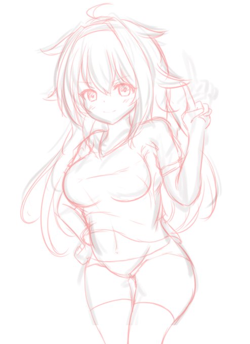 あとさらについでに言うと下書きからお尻の大きさが気になって細くしたんだけど腰回りは太い方がやっぱり違和感無かったのかな? 