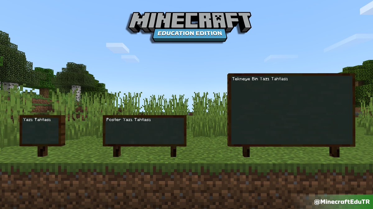 minecraftedutr's tweet photo. ✍️⚠️#MinecraftEDU'da bilgilendirme ve yönlendirme olarak kullanılan 3 farklı yazı tahtası bloğu bulunmaktadır. Sırasıyla: 
👉Yazı Tahtası (En küçük)
👉Poster (Yatay - Orta)
👉Tekneye Bin (En büyük) 
🌍💎#MinecraftEduTR #PlayCraftLearn #MicrosoftTR #MSFEduChat #GoogleEDU #AppleEDU https://t.co/0cBH2dFJeC