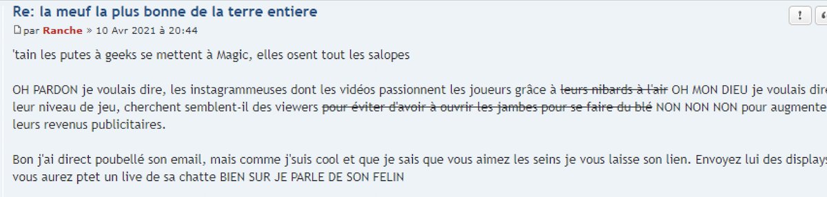 [THREAD: : Balance ton enfoiré] Je joue aux cartes Magic depuis mes 12 ans et récemment je partage cette passion en stream. Pour la première fois, j'ai demandé des partenariats. Un anonyme m'a envoyé ce message partagé sur un forum, posté par le gérant en personne de @Mtgfrance.