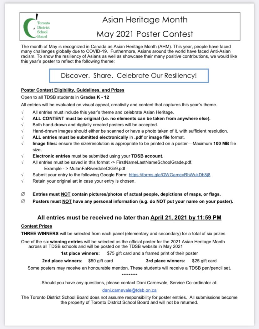 Students, we want to hear your story! Please submit by April 21, 2021!! <a href="/tdsb/">Toronto District School Board</a> <a href="/LC1_TDSB/">Learning Centre 1</a> <a href="/LC2_TDSB/">Learning Centre 2</a> <a href="/LC3_TDSB/">TDSB LC3</a> <a href="/LC4_TDSB/">Learning Centre 4</a> @tdsbvs #tdsb #AsianHeritageMonthTDSB2021 #Ahm #postercontest #MayisAsianHeritageMonth