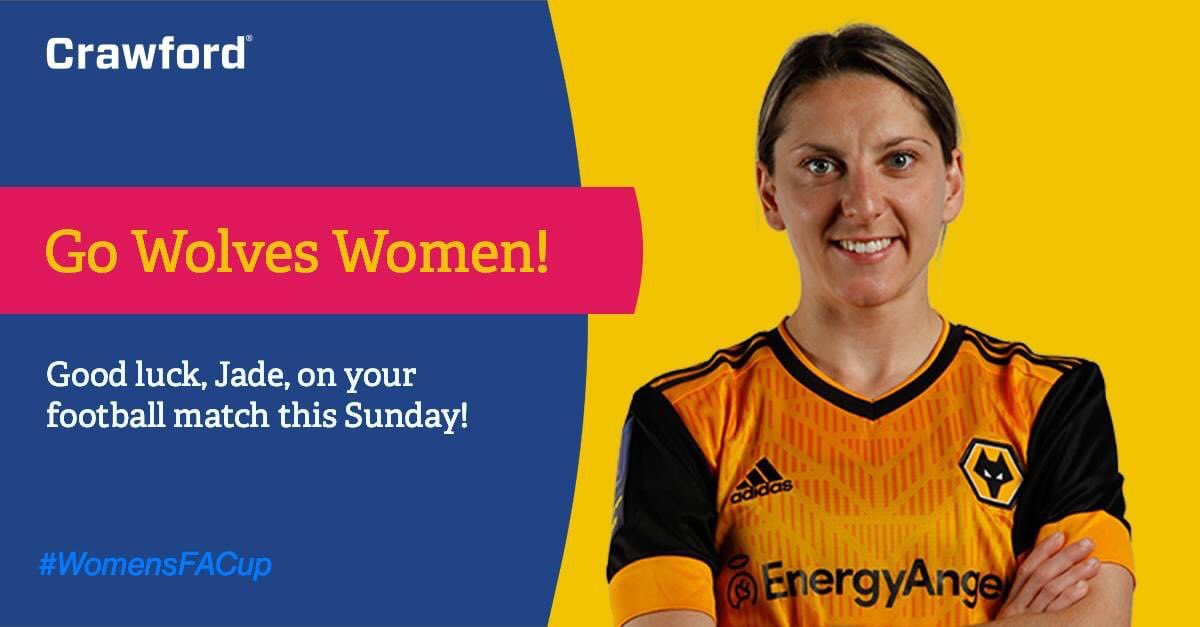 Good luck today <a href="/_JadeCross/">Jade Cross</a> and <a href="/WolvesWomen/">Wolves Women FC</a>. #WomensFACup