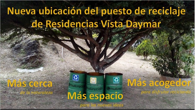 Les presentamos la nueva ubicación del punto de reciclaje.

Gracias a todos por su apoyo para mantenerlo pulcro y depositar solo los residuos que se reciclan