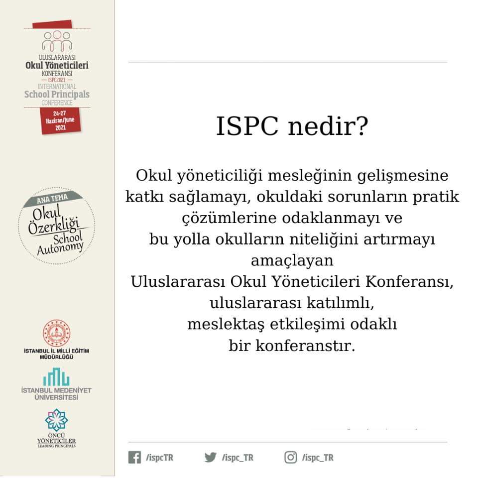 ftm___ytm's tweet image. Başvurular devam ediyor!

oncuyoneticiler.org.tr/ispc2021/
#ISPC2021 #ÖncüYöneticiler #Alanyazın #EtikOkul #YeniYazı
#konferans #conference