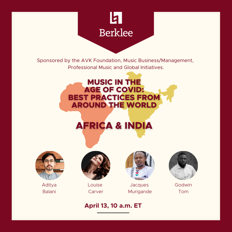 On Tuesday, April 13 at 10 a.m. ET, we will be hosting the first Music in the Age of COVID: Best Practices from Around the World panel, focusing on Africa and India. Panelists include Jacques Murigande (Mighty Popo), Aditya Balani, Godwin Tom, Louise Carver. RSVP LINK IN BIO!