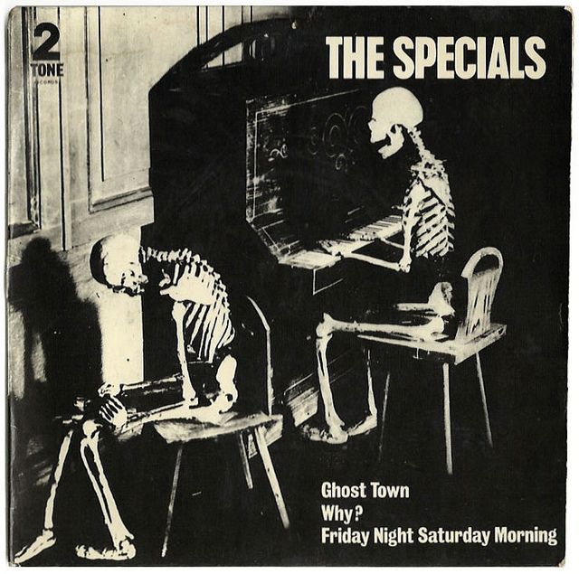 The Art of Album Covers .Skeleton orchestra, from an exhibit in a health museum in Brussels, undated photo..Used by The Specials on Ghost Town, released 1981.Designed by David Storey