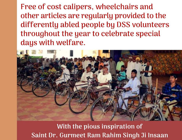 To provide lifetime support to physically challenged people, free wheelchairs are distributed to such people by Dera Sacha sauda volunteers under the initiative ‘#CompanionIndeed’ with the inspiration of Saint Dr. @Gurmeetramrahim Ji.
#CompanionForSpeciallyAbled
#TrueCompanion
