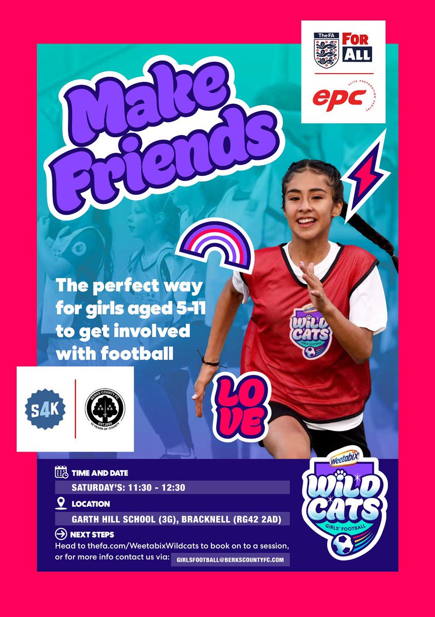 👧 ⚽✒️ Link in the bio⁣

EPC &amp; <a href="/S4KLadiesFC/">S4K Ladies FC</a> are supporting our partner club Berks County FC to run their girls Wildcats football programme 🦁 ⚔️

epc.class4kids.co.uk/info/232

Come and join our journey and become a Sword ⚔️ 
⁣
#girlsfootball #coaching #swords #10YBC  #wildcats #fun