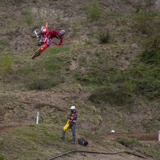 Tim Gajser aka #Tiga243 flies high on his way to posting the fastest qualification time at the Italian Championship in Maggiora, giving him first gate pick for the races today.