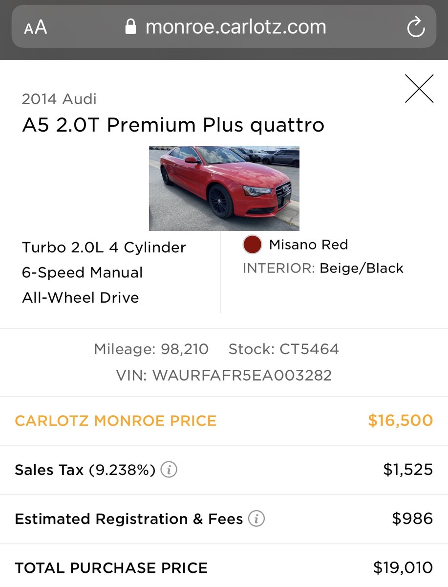 Let’s say you’re a financially responsible person not wanting to eat $10k in depreciation as soon as you drive a new car of the lot.So you chose a used Audi for $20k