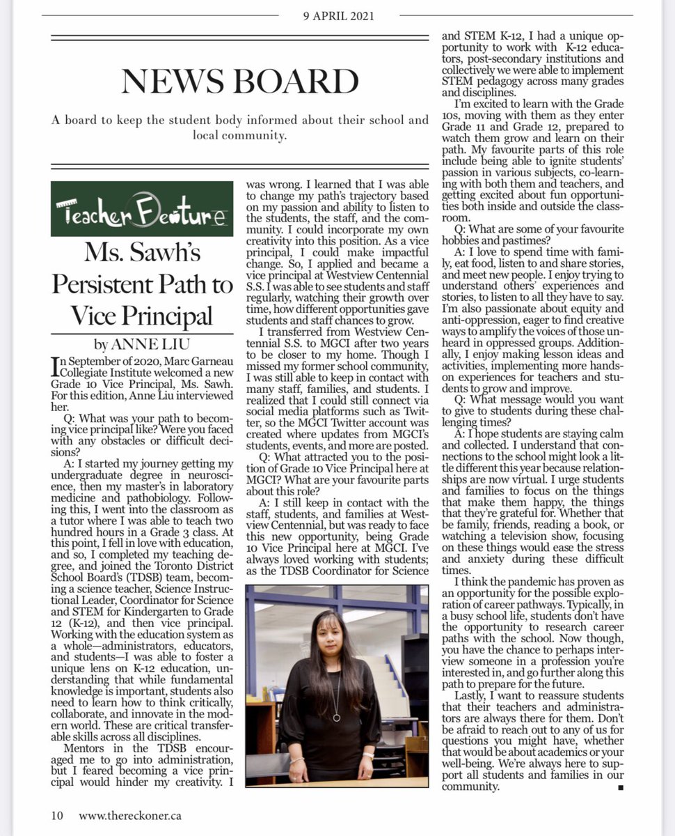 nandanee_sawh's tweet image. Honoured to be included in the @MarcGarneauCI Reckoner&apos;s April 2021 edition.  thereckoner.ca/wp-content/upl…  @cdifelice_TDSB @AHoward_tdsb @rchernoslin @trixiedoyle @C_Chang125 @l_sutherns