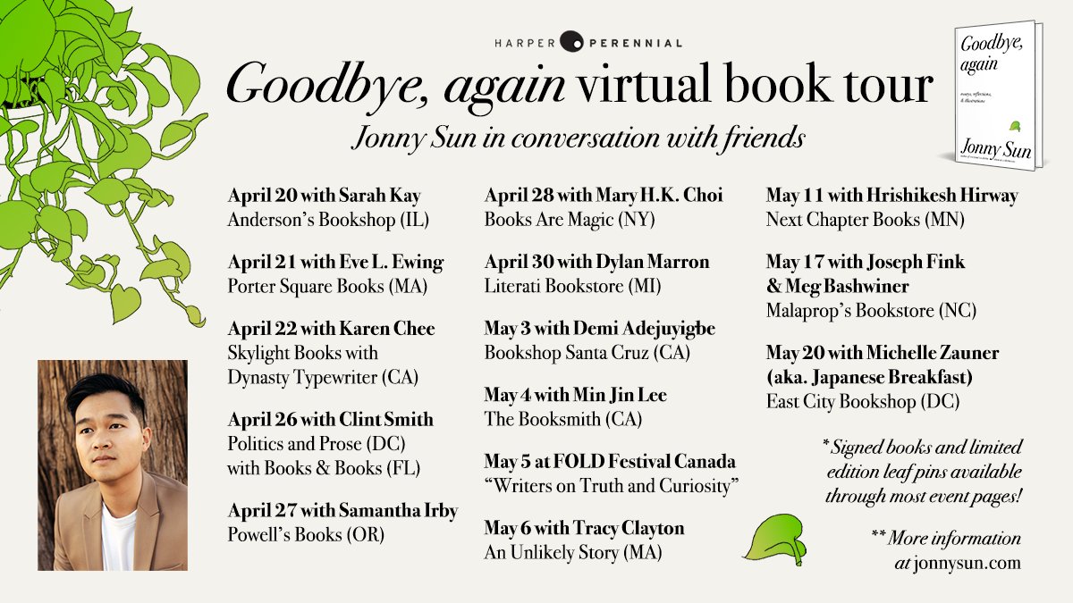 also here is the book tour! i get to be in conversation with so many heroes and icons. come hang out!! more info at  http://jonnysun.com/tour !!thank you thank you!! okay bye!! back to my pre-book-release anxiety hole!! thank you!!