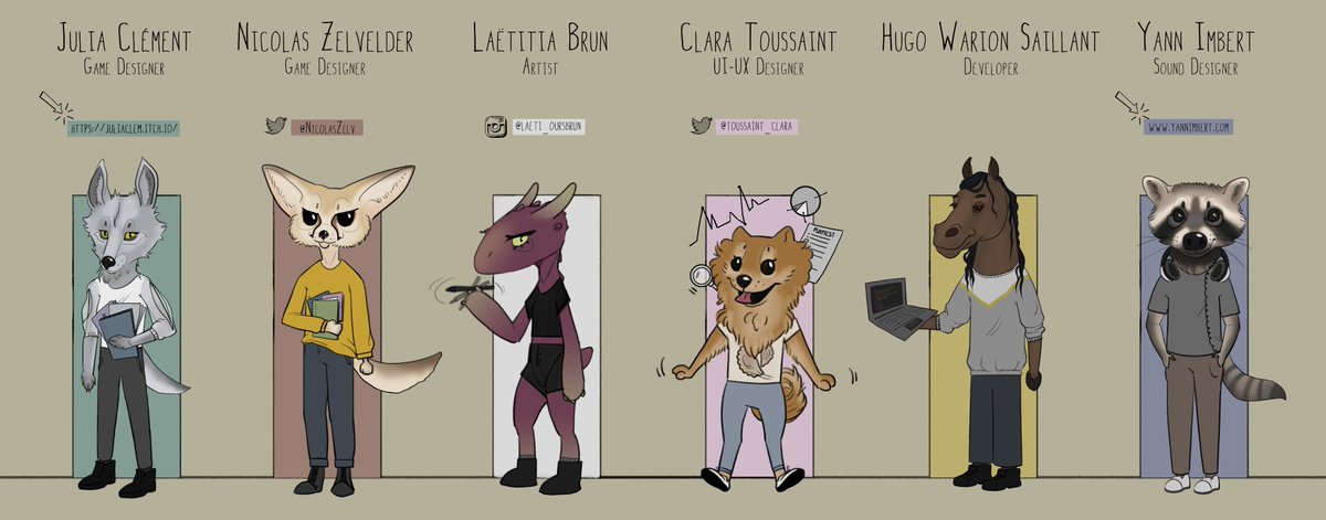 hey there,
Here's our team !

🌿Julia Clément :  juliaclem.itch.io
🌿Nicolas Zelvelder : <a href="/NicolasZelv/">Nicolas Zelvelder</a>
🌿Laetitia Brun : instagram.com/laeti_oursbrun/
🌿Clara Toussaint : @Toussaint_clara
🌿Hugo Warion Saillant 
🌿Yann Imbert : Yannimbert.com

#gamedev  #indiedev #ENJMIN