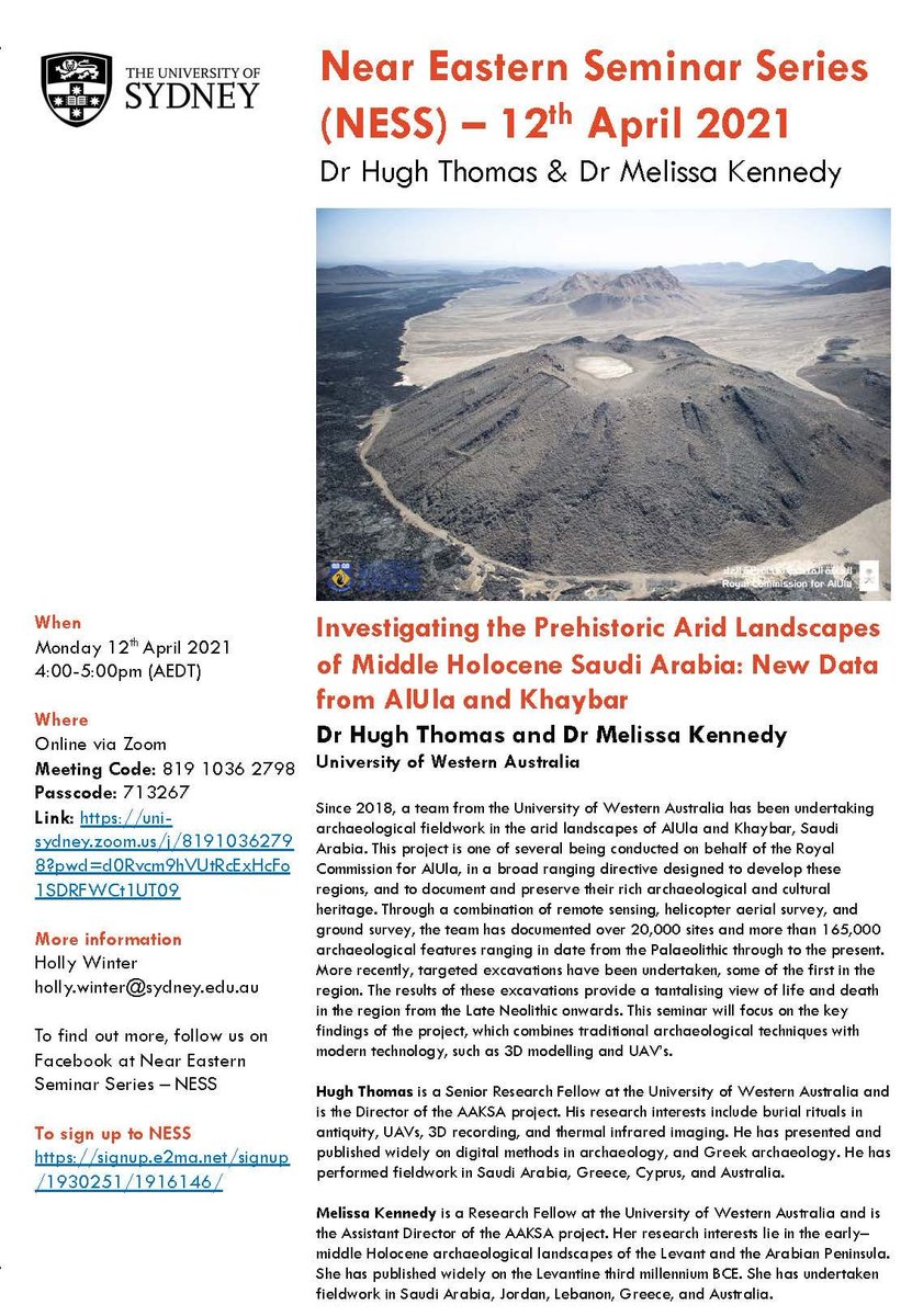 Tomorrow April 12! Don't miss this lecture presenting recent discoveries in the oases of #AlUla and Khaybar. It is time for some #Prehistory investigated with the most advanced technics.
