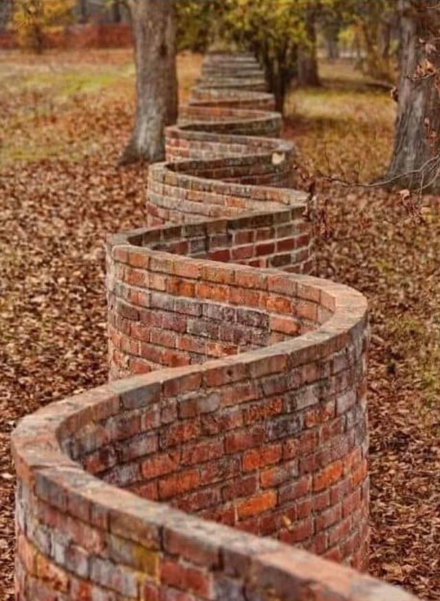 If you ever noticed this type of brick wall you should know wavy walls use overall less bricks than straight walls. A wavy wall’s arch will give it much more support VS straight lines. Gonna start using this analogy for everyday life.