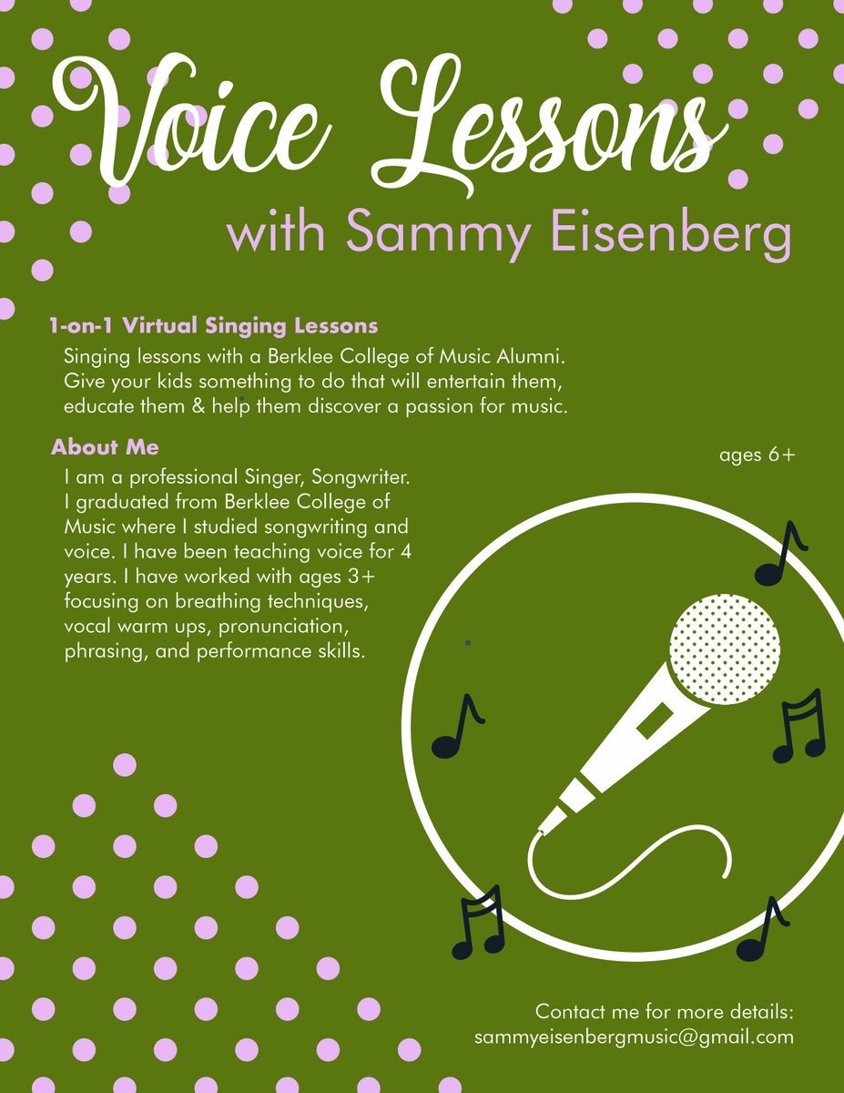 Isn't it about time your child had their own voice?
Singing lessons can do just that, whether it's for enjoyment or getting ready for their shot at being a star, singing lessons can give them a way of expressing themselves, like no other.
Book a voice lesson with me!