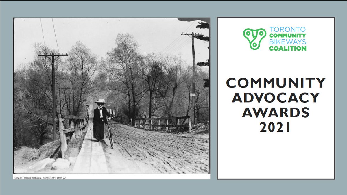 TCBC's Inaugural, Community Advocacy Awards • 2021

Zoom Ceremony on Youtube:
Toronto Community Bikeways Coalition Apr 9, 2021 | youtu.be/h1aJdfkXpsU 

#bikeTO