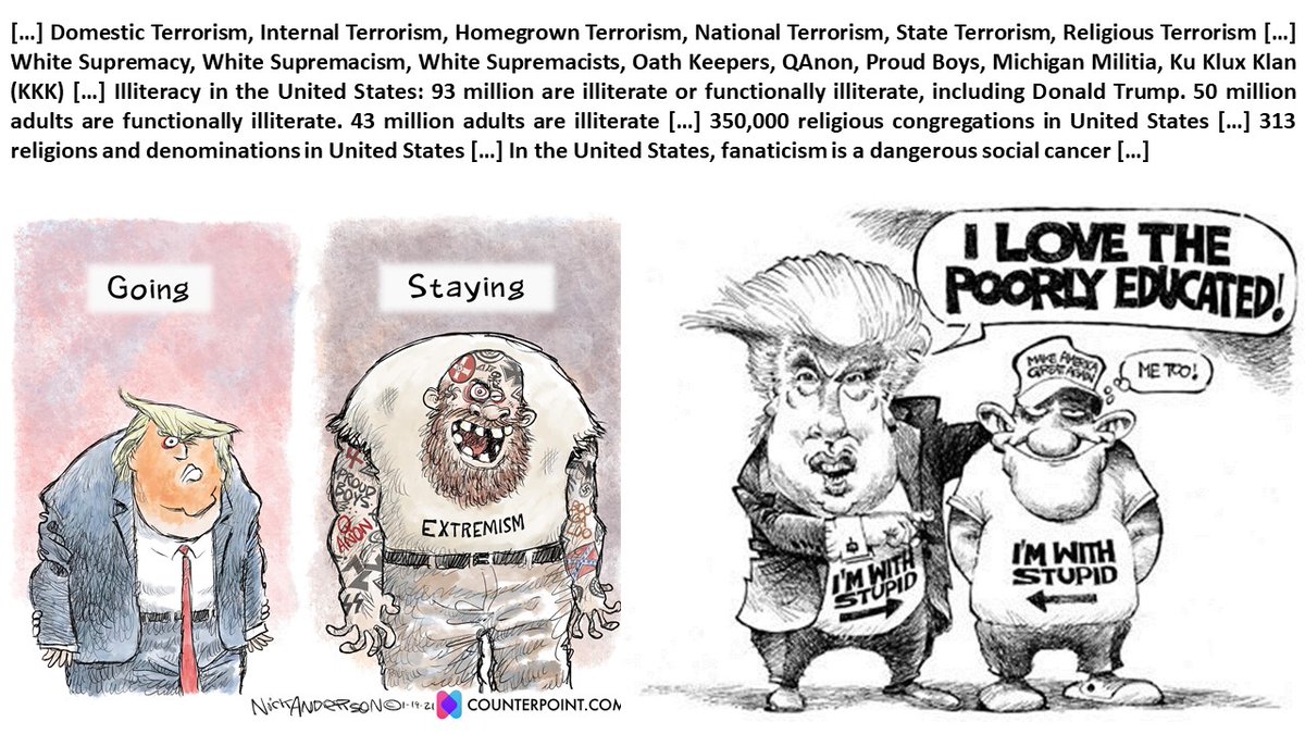 RuanoFaxas's tweet photo. @thehill @TheHillOpinion "White supremacists still on the march. #Trump is gone, but the movement he encouraged is alive and well. #DonaldTrump has been brooding at his #MarALago estate, likely telling anyone who will listen that the Democrats robbed him of a second term"
#CAPITOL #TERRORISM #ELECTION https://t.co/oKEnpu95gH
