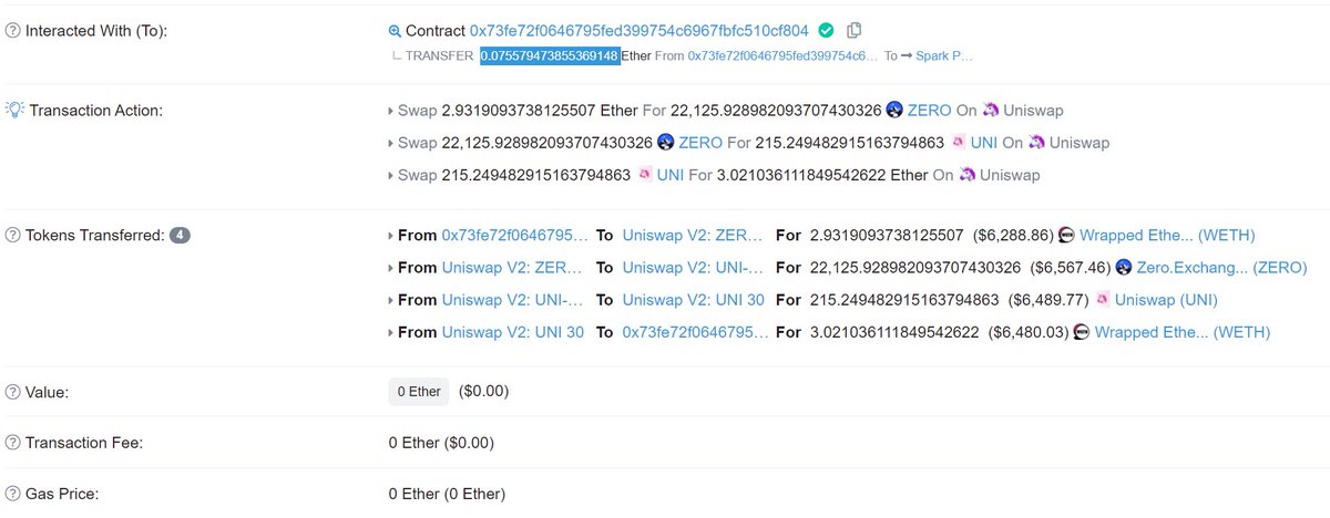 Instead of users paying transaction fees via gas prices, using Flashbots users pay fees via a smart contract call (block.coinbase.transfer) which transfers ETH to a minerHere's a screenshot of a random arb that does this, note the 0 gas price & 0.075 ETH transfer to Spark Pool