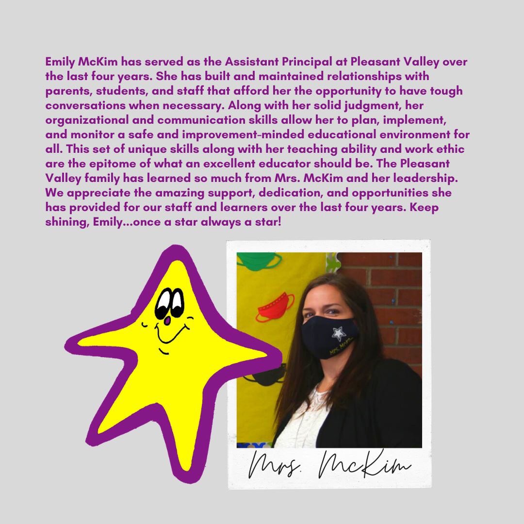 All week we are celebrating National Assistant Principals Week in PCSD! #PCSDProud #apweek21 

Shining very bright at <a href="/PCSDpleasantval/">PCSD Pleasant Valley</a> is Assistant Principal, Emily McKim!