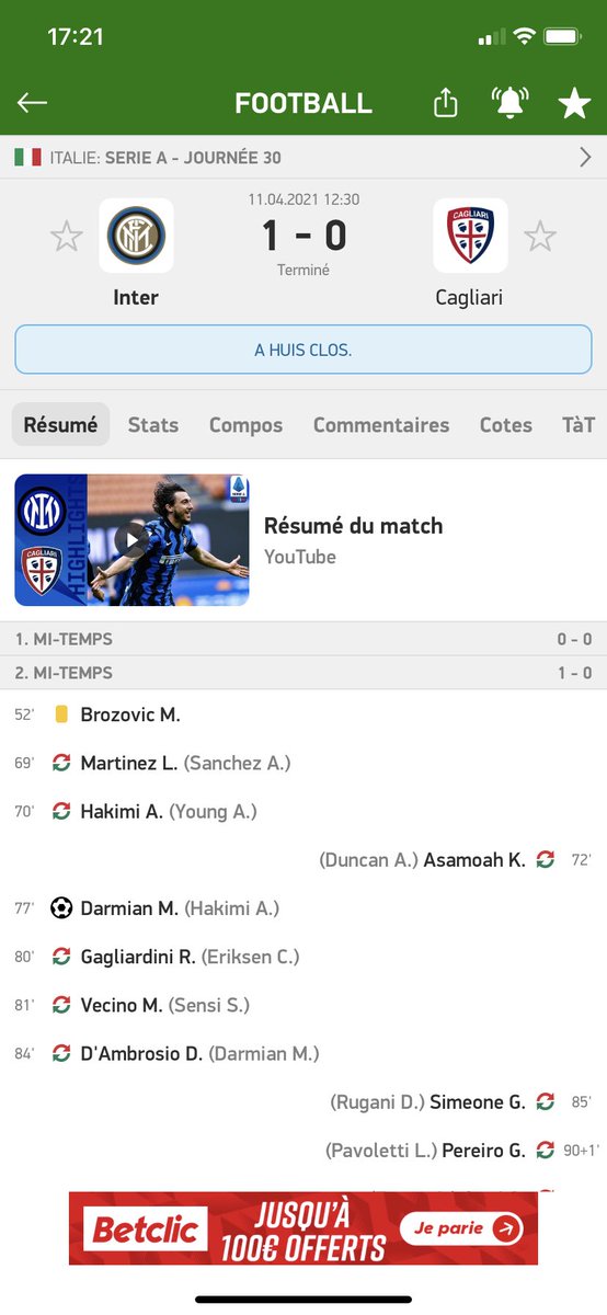 RSPronos3's tweet photo. PREMIER BET DU JOUR VALIDÉ ✅⚽️
L’Inter qui a eu un peu de mal mais qui a réussi à marquer un but en deuxième mi-temps 👊🏼
Estoril facilement 3-1 🤝
Du soutien la Team ? 🔁❤️
#TeamParieur #RSPronos #unibet #SerieA https://t.co/QqvPoqKTnM