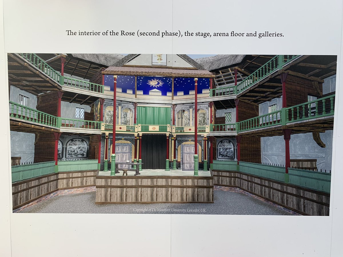 Site of the Rose, built in 1587: the 1st purpose-built theatre to stage a performance of one of Shakespeare’s plays. Marlowe was its star writer. The Rose was excavated in 1989, and narrowly spared destruction by developers, who suspended their building over the remains.